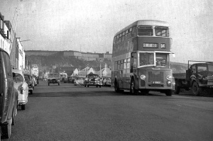 A JMT Leyland double-decker bus on the Esplanade in about 1958