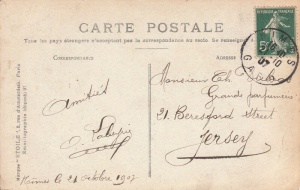 A postcard sent to Charles Dubras at his Beresford Street perfumery in 1907 ...
