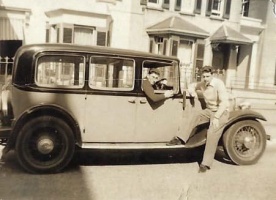 Kelvin Kent and friend with his 1928 Austin in 1957