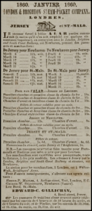 St Malo service timetable in 1860