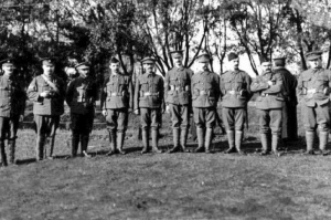 Militia officers and Ncos at a Grouville camp, early 20th century photograph by amateur photographer Edwin Dale