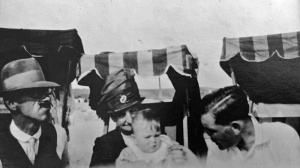 Ann Elizabeth Catherine Hubert (1856- ), daughter of Thomas Jean (1817- ) and Mary, nee Mourant (1816- ), wife of Thomas Lewis (1856- ) with her son-in-law William Heywood (1881- ) and grandson Ronald