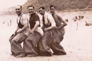 A sack race provides summer entertainment for holidaymakers