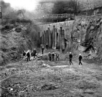 The final blast at the Green Street end on 27 August 1969. Jerripedia editor Mike Bisson, then a reporter for the Jersey Evening Post was one of the figures in a white hat (but he can't recognise which!)