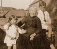 Eliza Ophelia Simon, nee Le Quesne, with her grandsons George and Roy