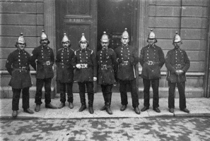 St Helier firemen outside the Town Hall - picture by Percival Dunham