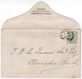 ... and the envelope in which he sent a copy to his father, addressed as T D Le Quesne Sen, Esq