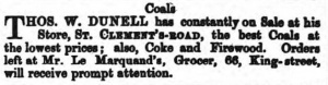 Thomas Dunell, coal merchant in 1859 (see family tree)