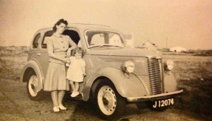 Agnes and Mary Gallichan with the family Ford Prefect in the late 1940s