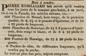 Pierre Robilliard advertised red wood and Norwegian wood at his yard opposite the Parade in the Chronique de Jersey in 1824
