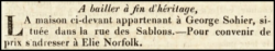 George Sohier advertised his house in Sand Street for sale in 1830