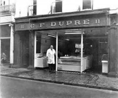 Clarrie Dupre outside the family fish shop at 11 Beresford Street in the 1970s
