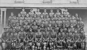 A formal photograph of the Jersey Contingent at St Peter's Barracks