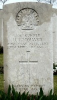 The grave of Great War casualty Harold Hocquard at Cabaret Rouge British Cemetery, Pas de Calais