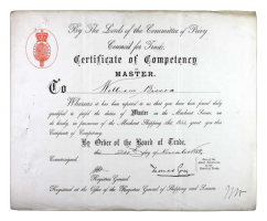 Capt William Bisson's master's certificate