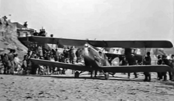 A biplane, Not part of Jersey Airways' fleet, on the beach at West Park