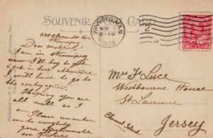 A postcard sent to Mrs F Luce, of Westbourne House, St Lawrence, in 1909