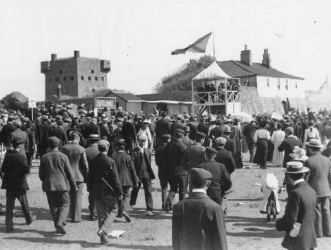 A crowd scene at Grouville Common races