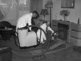 Unidentified chimney sweeps with the latest equipment in 1949 - Jersey Evening Post picture