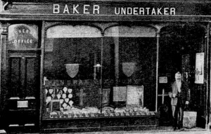 Baker undertakers at 56 New Street about 1895. Mr Baker was the inventor of a window blind pulley