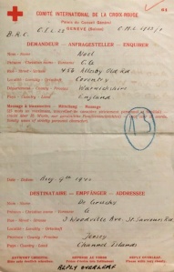 A wartime Red Cross letter from a Noel family member evacuee to a de Gruchy relative in Jersey