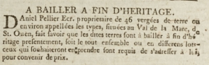 Daniel Pellier advertised 46 vergees for sale at Val de La Mare, St Ouen in ‘’Gazette de l’Ile de Jersey’’ in 1803