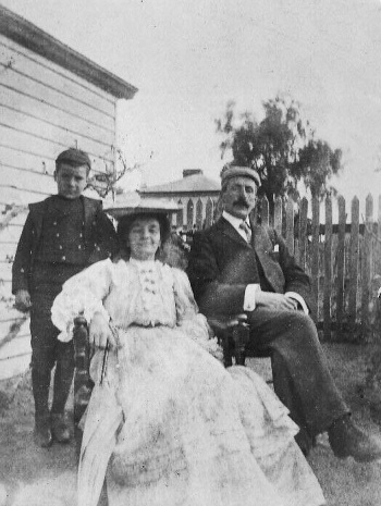 James Thomson and family in 1908. This cannot be the James Thomson who was a doctor because he and his wife had a daughter, not a son. The only other James Thomson listed in the 1901 census was James A Thomson, the Halkett Place cycle dealer (see below), but there was no family shown living with him. It may be that, by then, the Halkett Place premises were used solely for his business and he lived elsewhere with his family, although it is strange that he would have made a census return for business premises