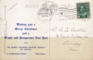 Christmas greetings to a member of the Le Boutillier family in Canada in 1915