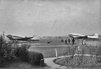 Two Jersey Airlines Dakotas on the ground in Exeter