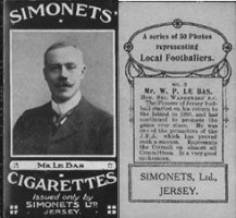 Wanderers' honorary secretary W P Le Bas on a 1925 cigarette card. This was probably William Philip Le Bas, born in St Brelade in 1872, the son of Wiliam Peter and Harriet Anne