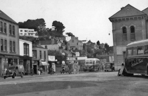 Buses outside the old railway terminus in 1954
