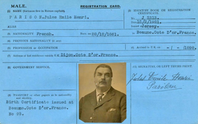 ... and the registration card of its manager, Frenchman Jules Emile Henri Parison