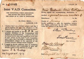 Gertrude's certificate for wartime nursing service