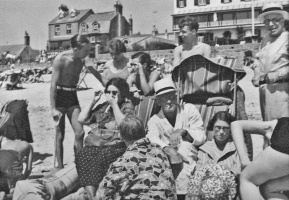 A group of holidaymakers on the beach in 1935
