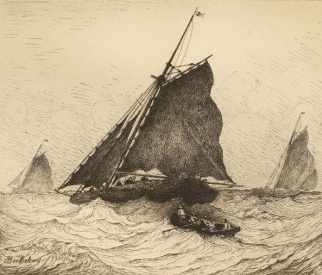 A drawing by Barthelemy of a Jersey fishing boat