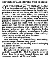 ... the business did not last very long because in 1857 Mr Abel's possessions were being sold by order of the Court