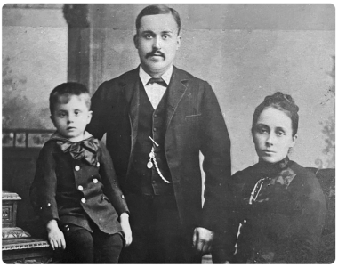 Edouard Rouxel, who changed the spelling of his name from Roussel on arrival in the USA at the age of 17 in the 1880s, with his wife Marie, nee Le Mercier and their son George. The family eventually settled in Southern California.