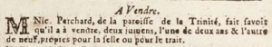 Nicolas Perchard advertised two horses for sale in Gazette de l'Ile de Jersey in 1809
