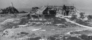Role reversal from 1940 to 1945. Now the Germans were required to paint white surrender crosses, this one at Corbiere