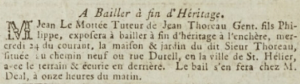 Jean Le Mottee, guardian of Jean Thoreau, son of Philippe, advertised his Rue Durell house for sale in 1805