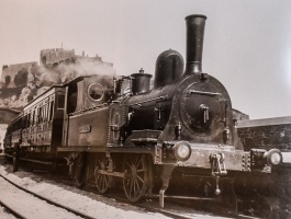 Mont Orgueil at Gorey Harbour Station, picture courtesy of Jersey Temps Passe, Facebook group