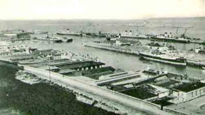 The roofs of Commercial Buildings with the Harbour beyond