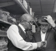 Brian Le Marquand with his last customer - Picture Jersey Evening Post