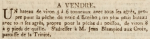 Jean Blampied had two small boats for sale at Les Croix, Trinity, in February 1804