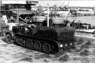 A half-track arrives on Victoria Pier
