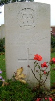 The grave of Great War casualty Bernard George Perkins at Beacon Cemetery, Sailly-Laurette, near Albert, Somme