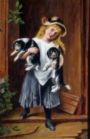 Young girl with two puppies; English School