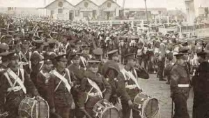 The band of the East Surreys arriving in 1905