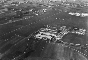 The newly opened airport and St Peter's Barracks in the foreground in 1937