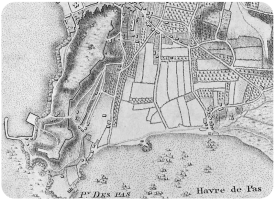 An early map shows Green Street running through fields down to the coast